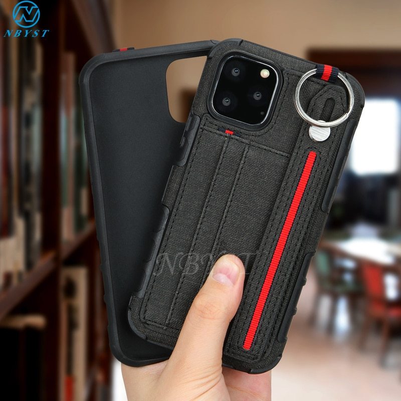 Mobile phone case with leather wrist strap