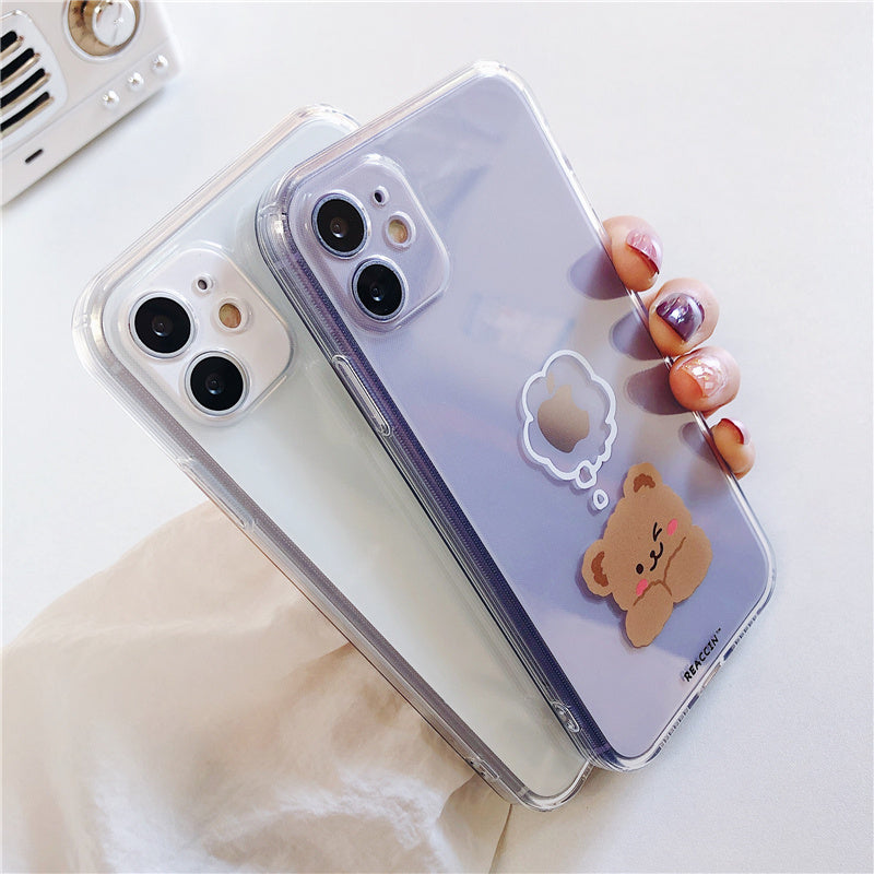 Simple Cartoon Bear Suitable Shell  Transparent Soft  Anti-Fall Protective Cover