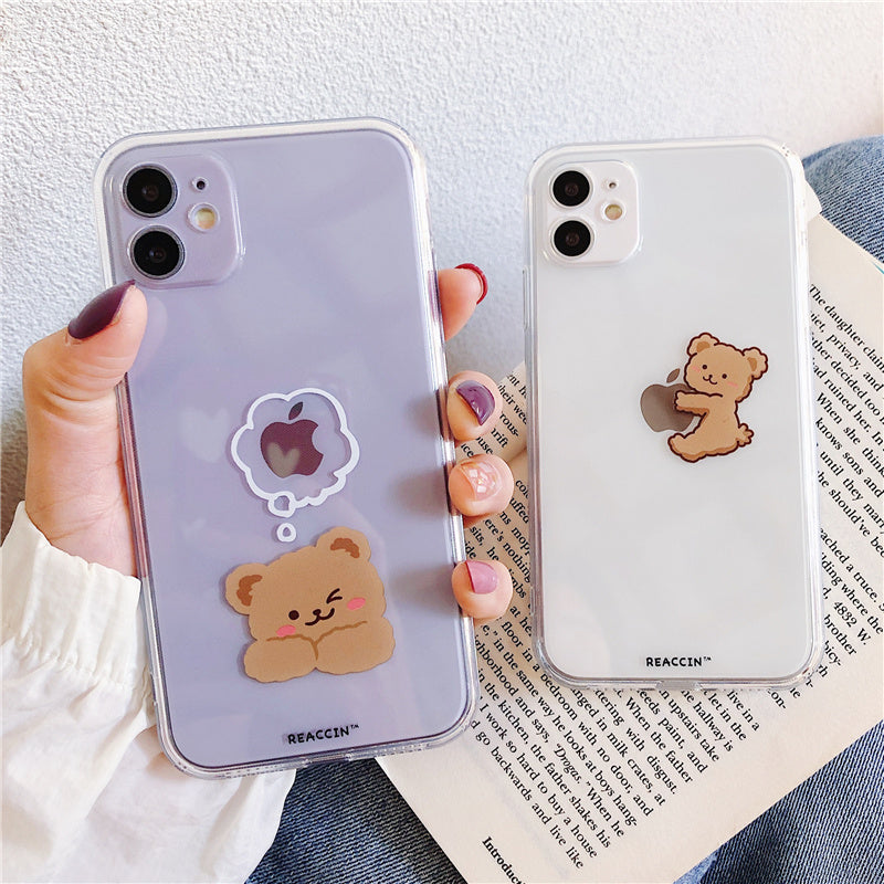 Simple Cartoon Bear Suitable Shell  Transparent Soft  Anti-Fall Protective Cover