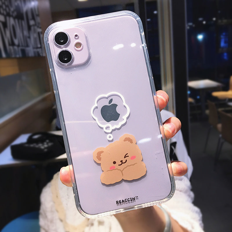 Simple Cartoon Bear Suitable Shell  Transparent Soft  Anti-Fall Protective Cover