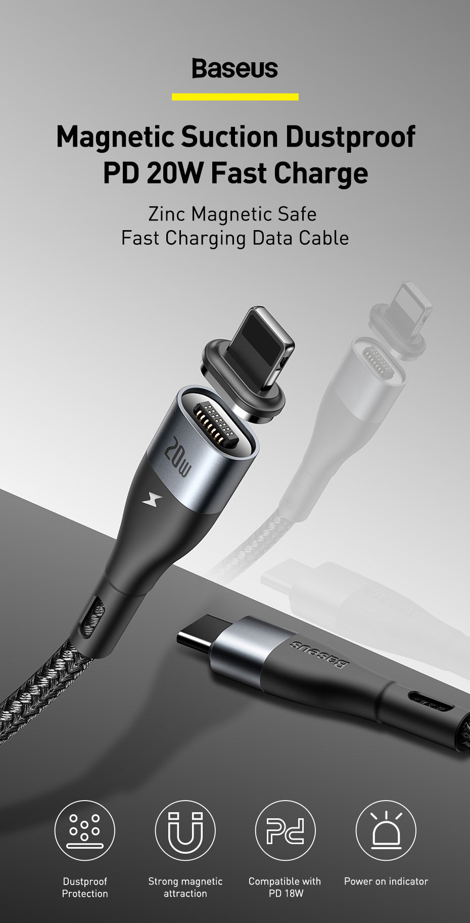 Mobile Phone Charging Cable Zinc Magnetic Fast Charging Data Cable PD20w