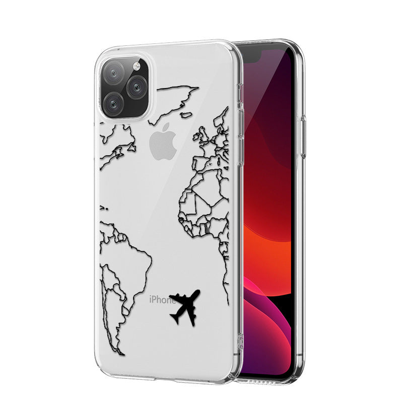 Compatible with Apple, Airplane Map Mobile Phone Case For Iphone11 Mobile Phone Case Transparent Soft Case