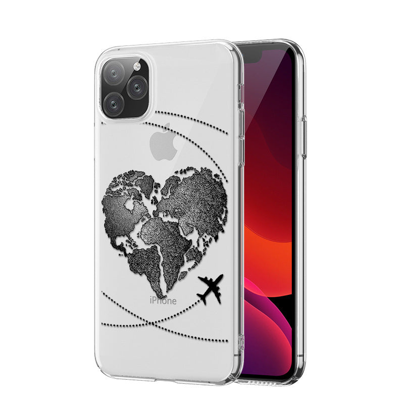 Compatible with Apple, Airplane Map Mobile Phone Case For Iphone11 Mobile Phone Case Transparent Soft Case