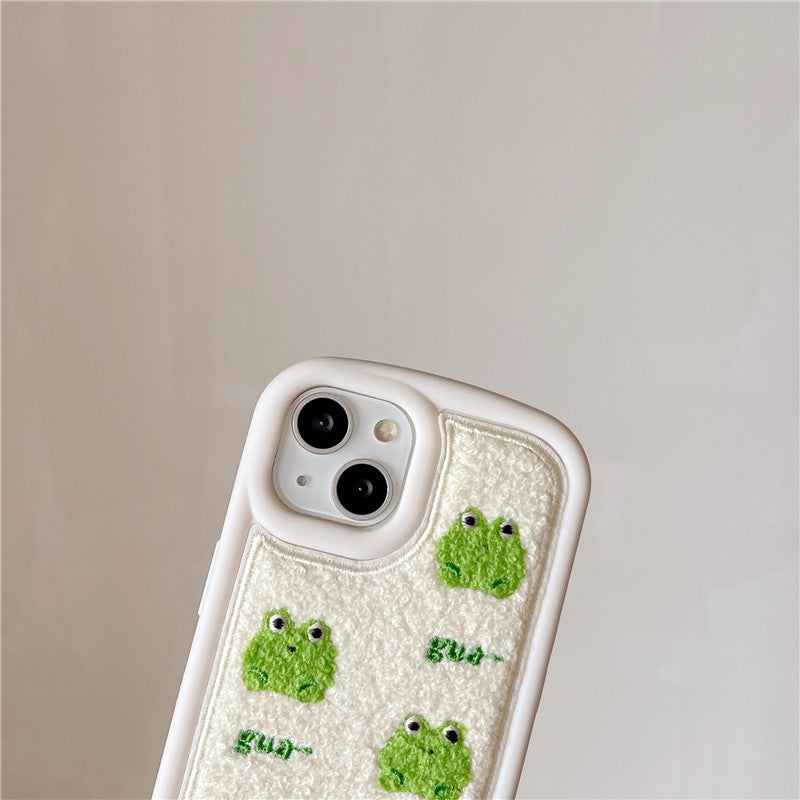 Anti-fall Cartoon Plush Embroidery Frog Phone Case