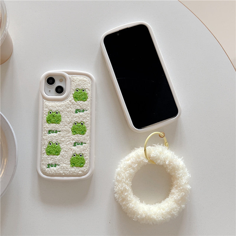 Anti-fall Cartoon Plush Embroidery Frog Phone Case