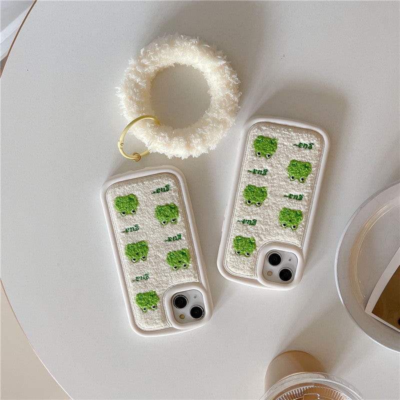 Anti-fall Cartoon Plush Embroidery Frog Phone Case