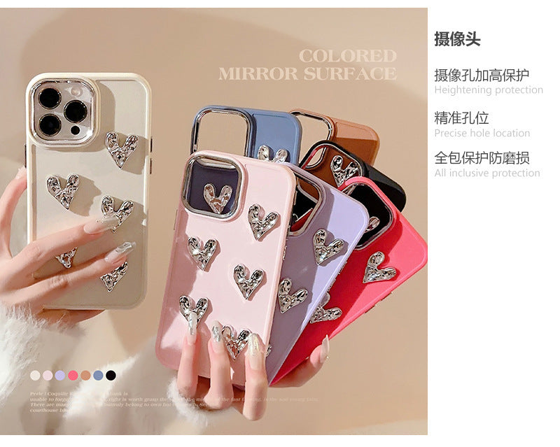 Pleated Metallic Electroplating Heart Mobile Phone Shell