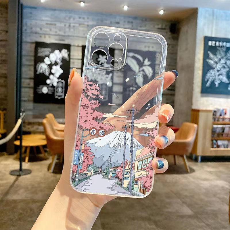 Transparent Mobile Phone Case With Mountain Illustration