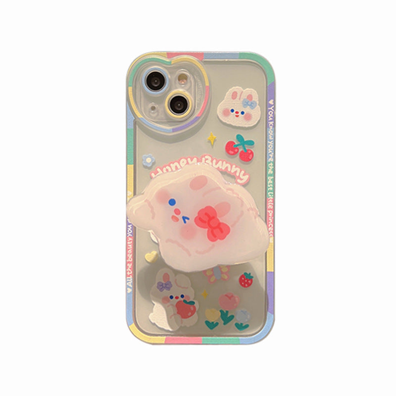 Cartoon Bunny Bracket Mobile Phone Case Transparent And Cute