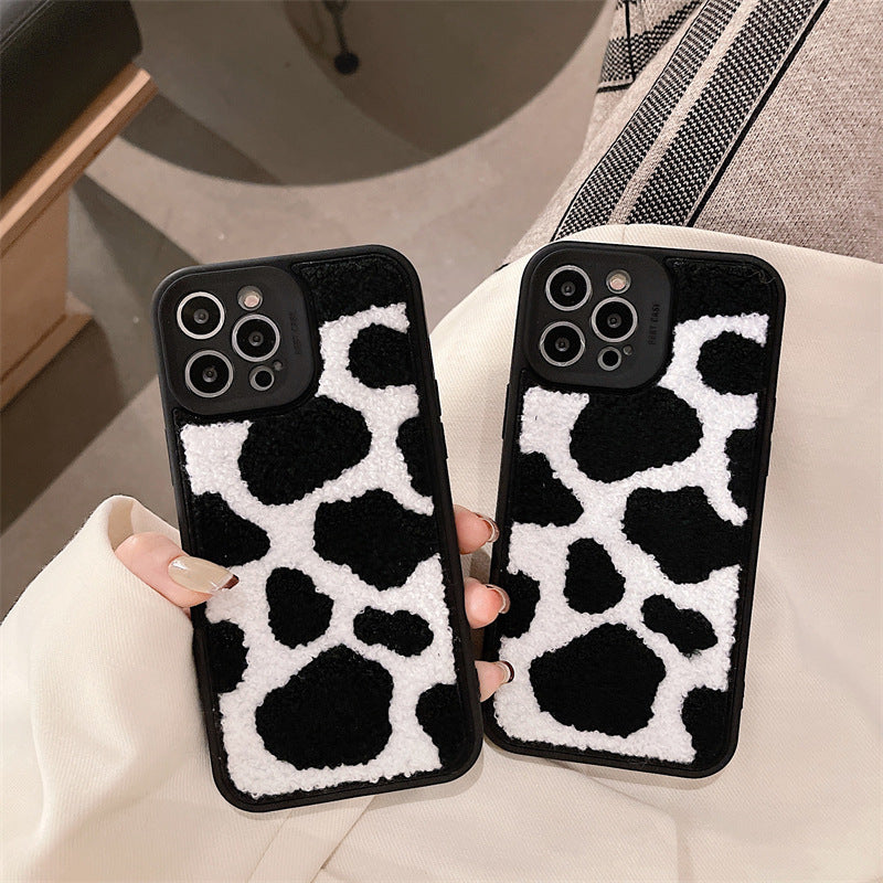 Towel Embroidered Cow Pattern Back Cover Phone Case