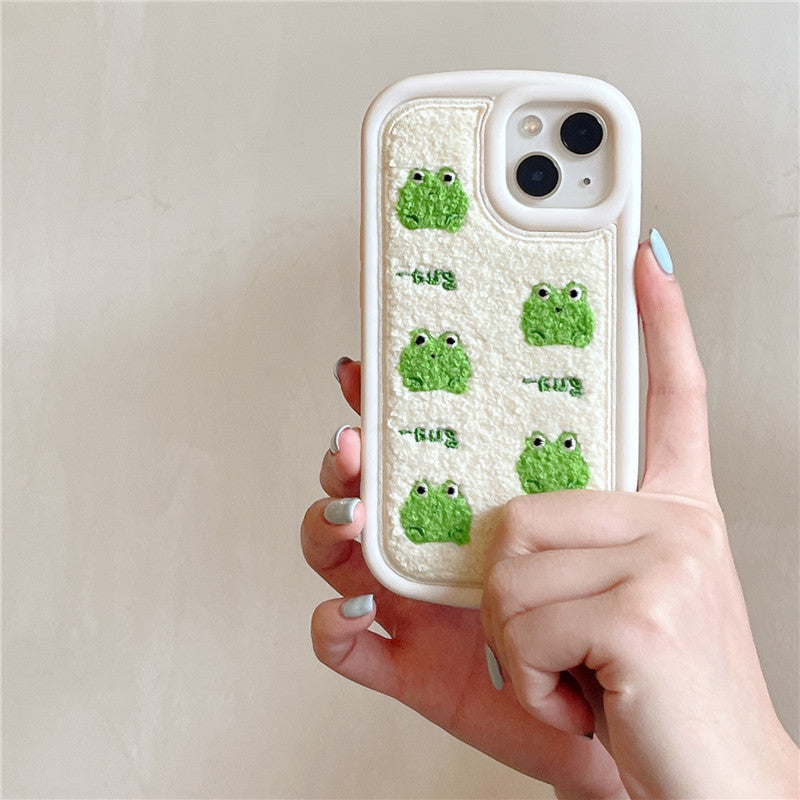 Anti-fall Cartoon Plush Embroidery Frog Phone Case