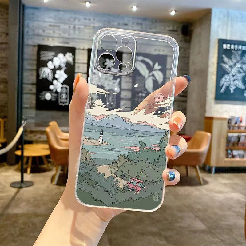 Transparent Mobile Phone Case With Mountain Illustration