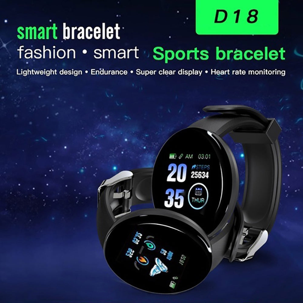 D18 Bluetooth Smart Watch, Blood Pressure Heart Rate Monitor For Android IOS