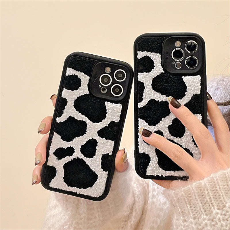 Towel Embroidered Cow Pattern Back Cover Phone Case