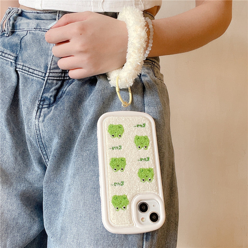 Anti-fall Cartoon Plush Embroidery Frog Phone Case