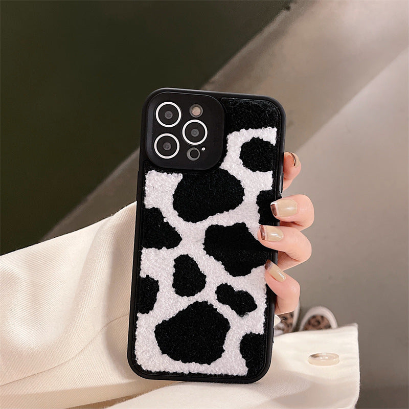 Towel Embroidered Cow Pattern Back Cover Phone Case