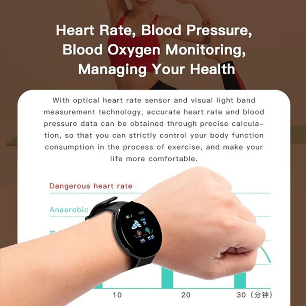 D18 Bluetooth Smart Watch, Blood Pressure Heart Rate Monitor For Android IOS