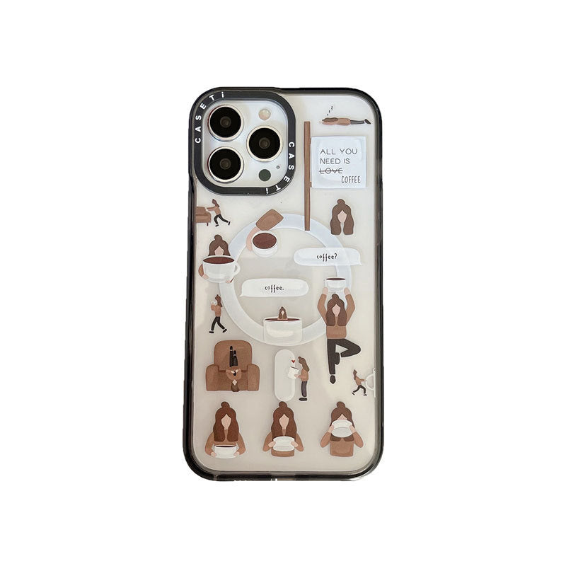 Cartoon Graffiti Coffee Girl Mobile Phone Case