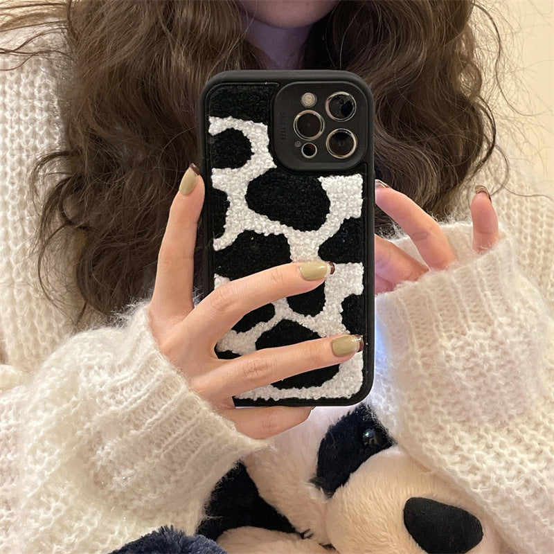 Towel Embroidered Cow Pattern Back Cover Phone Case