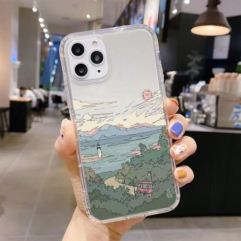 Transparent Mobile Phone Case With Mountain Illustration