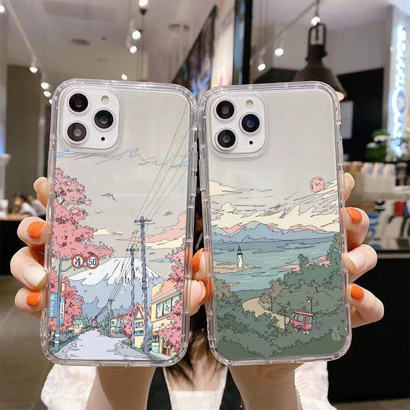 Transparent Mobile Phone Case With Mountain Illustration