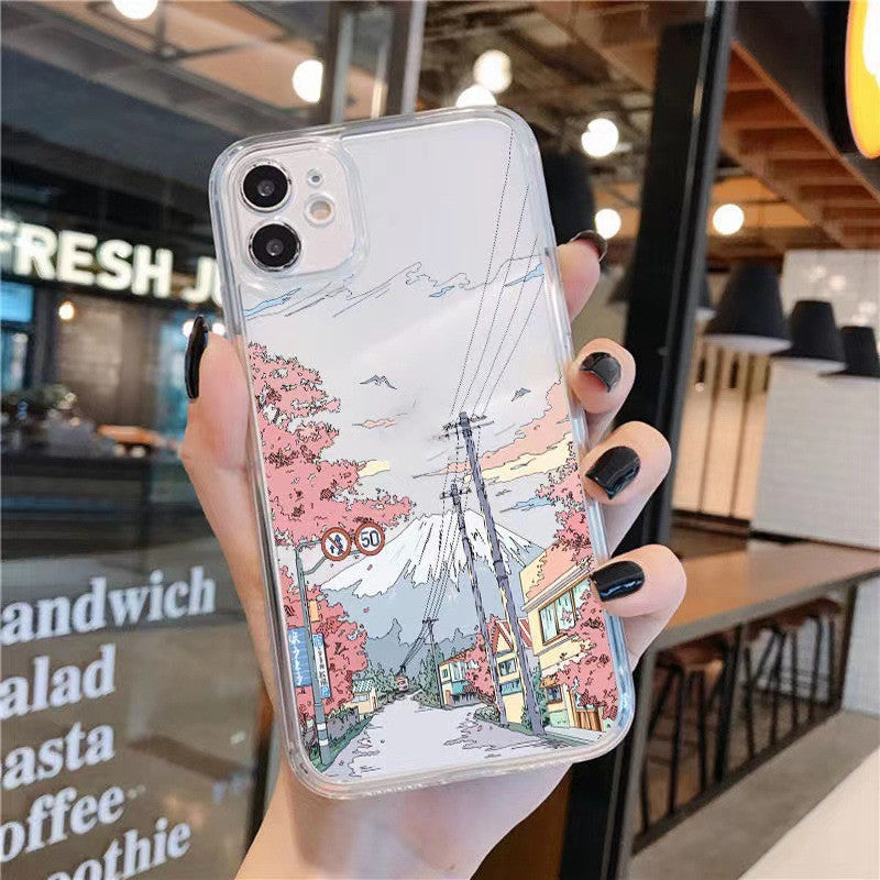 Transparent Mobile Phone Case With Mountain Illustration