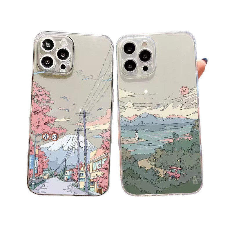 Transparent Mobile Phone Case With Mountain Illustration