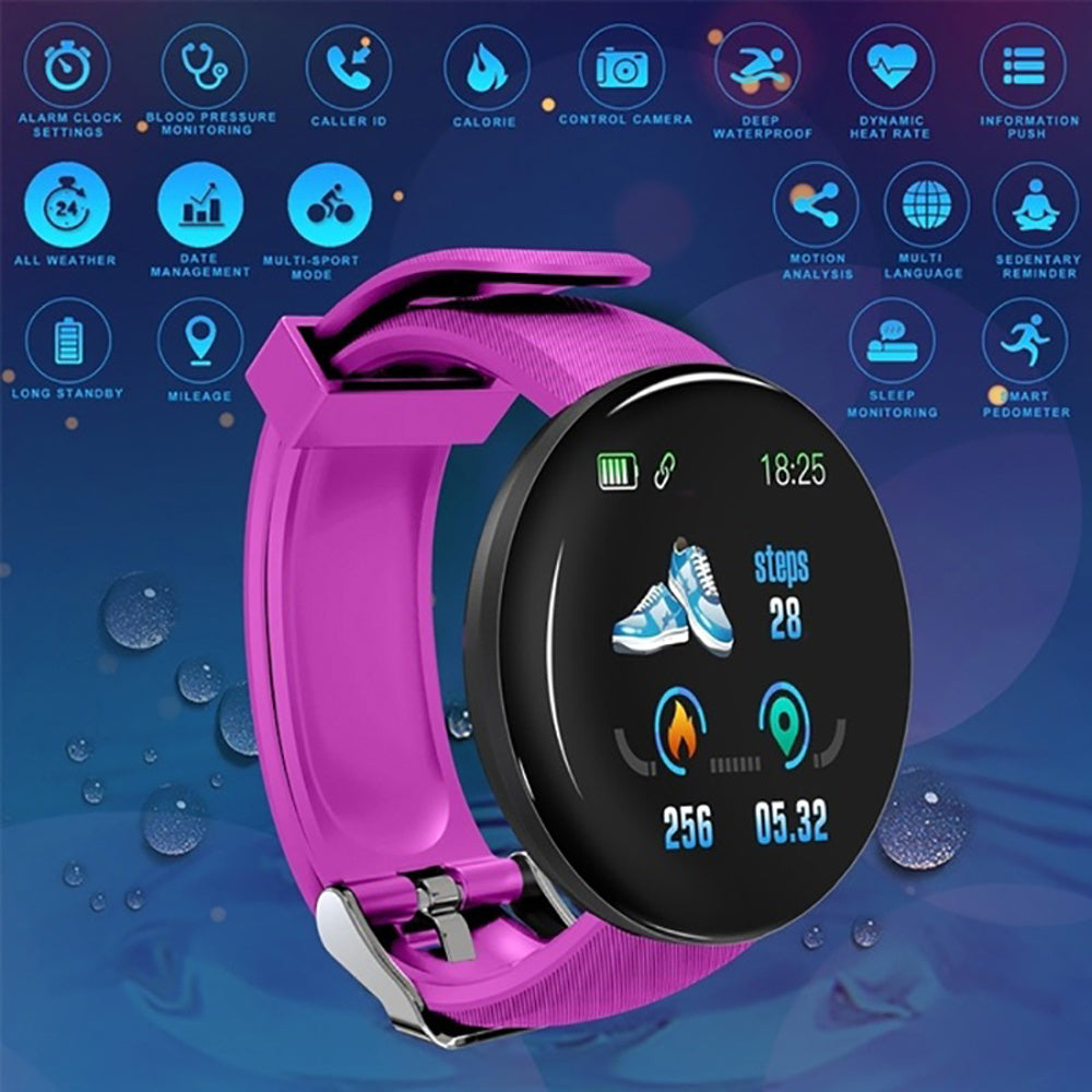 D18 Bluetooth Smart Watch, Blood Pressure Heart Rate Monitor For Android IOS