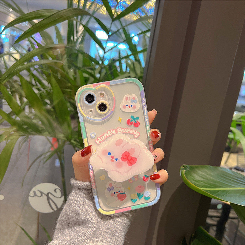 Cartoon Bunny Bracket Mobile Phone Case Transparent And Cute