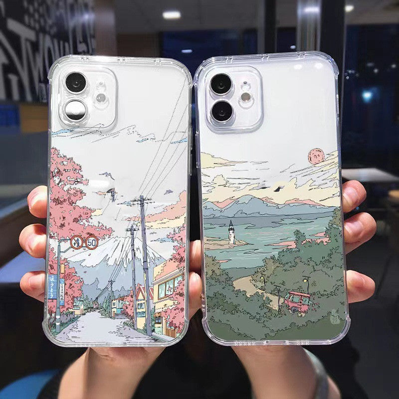 Transparent Mobile Phone Case With Mountain Illustration