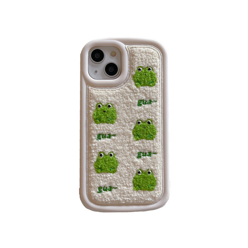 Anti-fall Cartoon Plush Embroidery Frog Phone Case